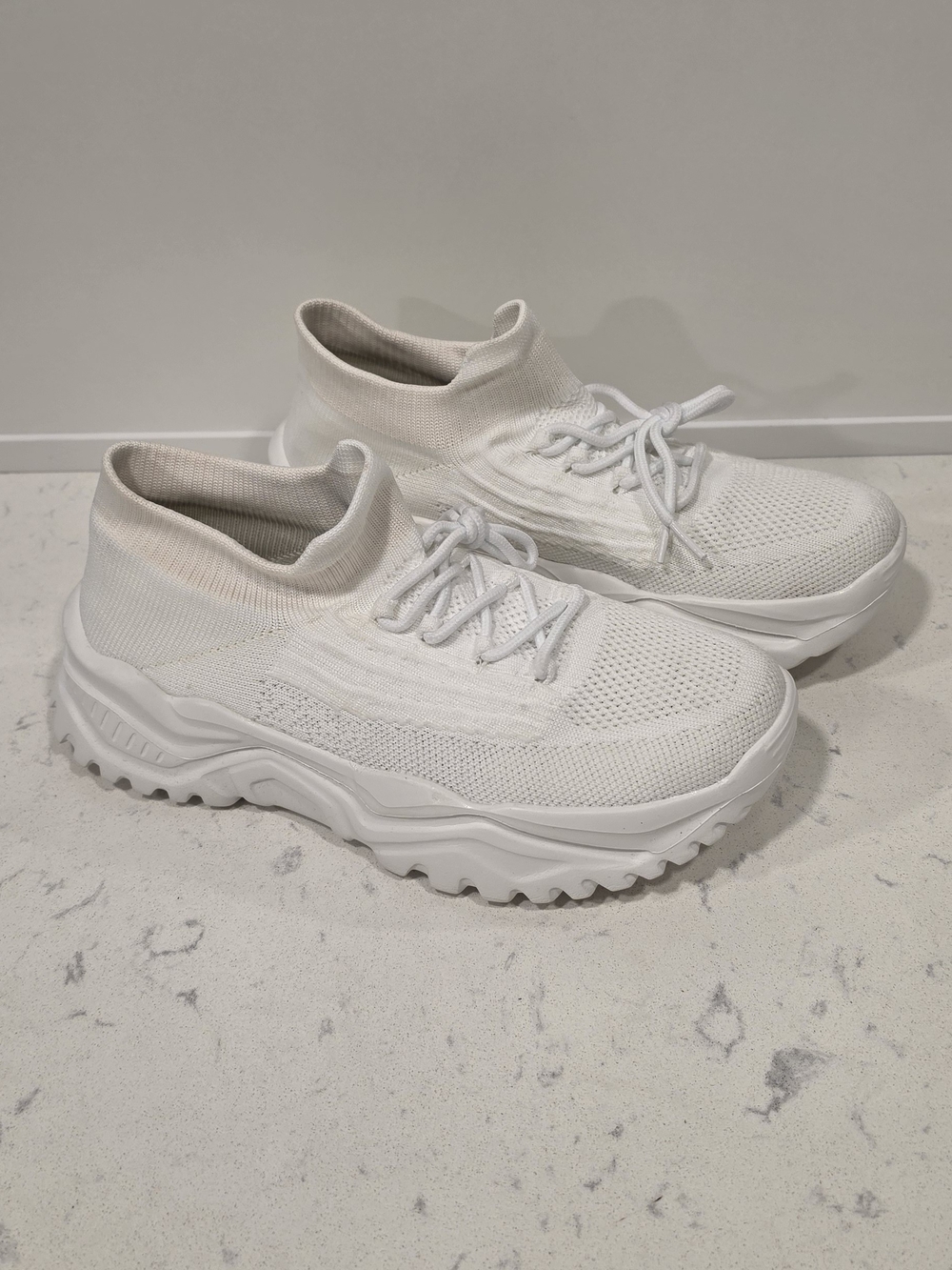 Minimal Knit Platform Sock Sneakers in White - Women's Size 41